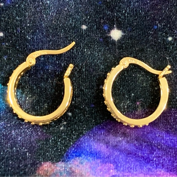 DILLARD’S 18k Gold over Sterling Silver CZ SMALL HOOP EARRINGS! - Picture 12 of 13